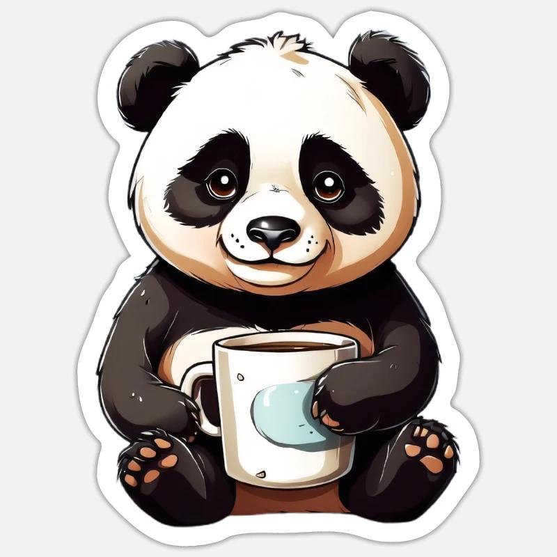 Cuddly panda with coffee cup - Sticker size S (10 x 10 cm) - white matte