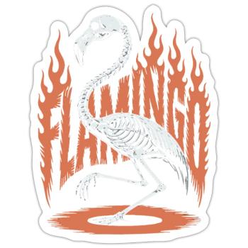 Flamingo Flammen Skelett Halloween - Sticker Größe S (10 x 10 cm) - Mattweiß - Vorne