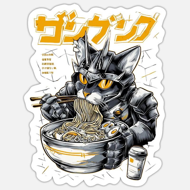 Cyber chat mangeant des ramen Sticker taille S (10 x 10 cm)