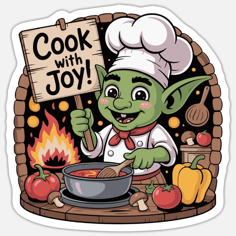 Whimsical Goblin Chef Illustration - Sticker size S (10 x 10 cm) - white matte