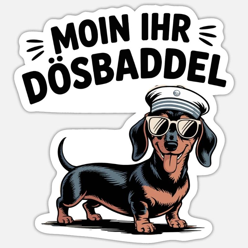  Moin Ihr Dösbaddel Dackel Seemann Spruch - Sticker Größe S (10 x 10 cm) - Mattweiß