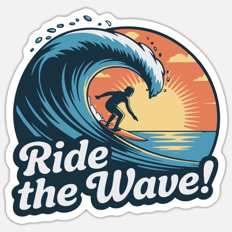 Conception de vagues de surf au coucher du soleil Sticker taille S (10 x 10 cm)