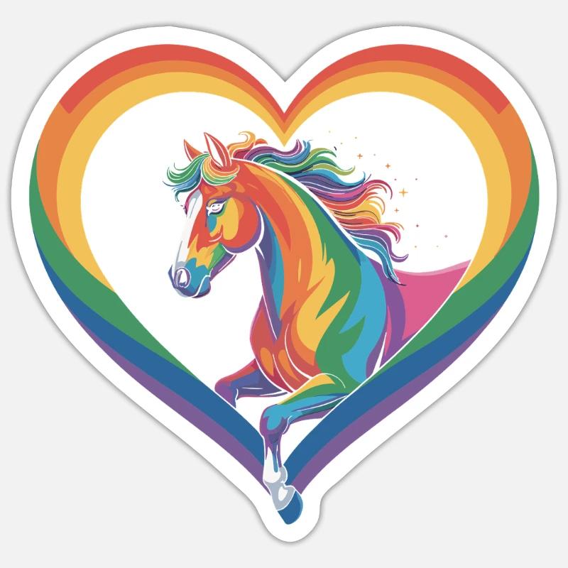 Regenbogen Pferd im Herzrahmen - Sticker Größe S (10 x 10 cm) - Mattweiß