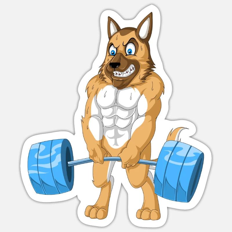 Deutscher Schäferhund Gewichtheben - Sticker Größe S (10 x 10 cm) - Mattweiß