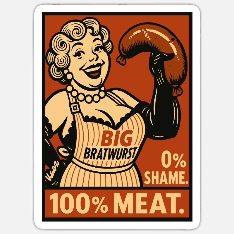 Illustration de nourriture Bratwurst rétro - Sticker taille S (10 x 10 cm) - blanc mat