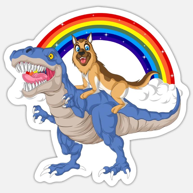 German Shepherd Dinosaur Ride - Sticker size S (10 x 10 cm) - white matte