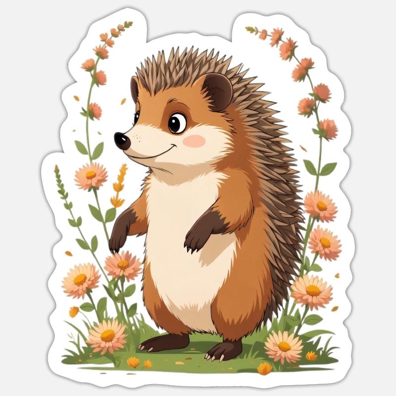 Hérisson mignon avec couronne de fleurs - Sticker taille S (10 x 10 cm) - blanc mat