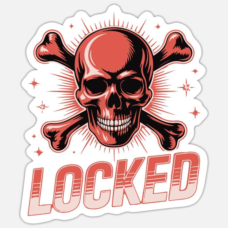 Bold Skull Crossbones with Locked Text Sticker size S (10 x 10 cm)