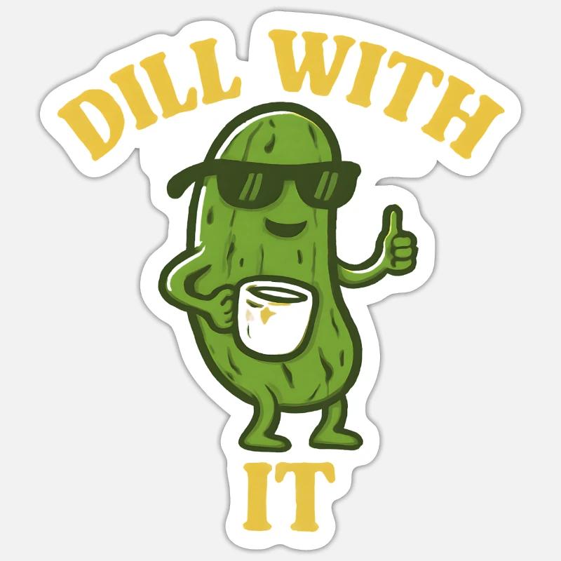 Dill With It – Coole Gurke mit Kaffee - Sticker Größe S (10 x 10 cm) - Mattweiß