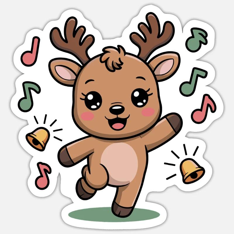 Cheerful Reindeer with Notes and Bells - Sticker size S (10 x 10 cm) - white matte
