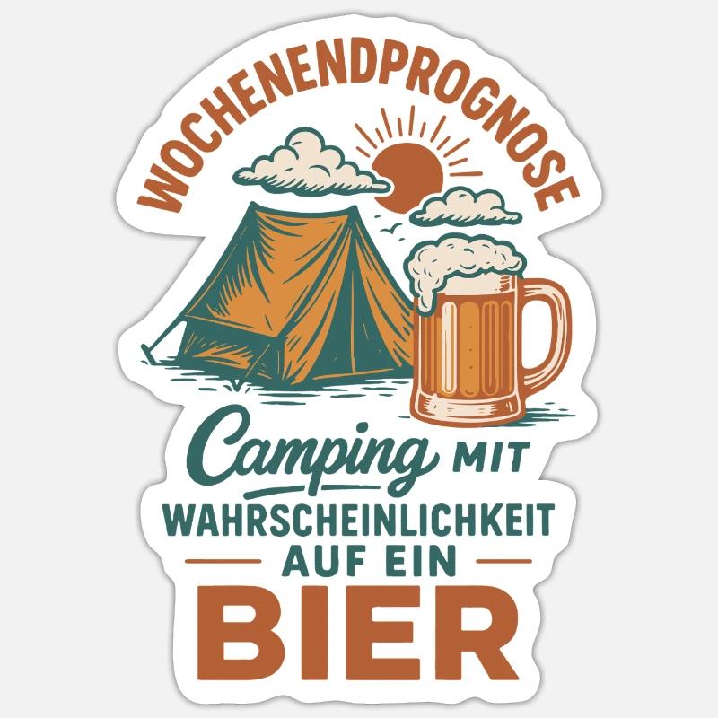 Wochenendprognose Camping Mit Bier - Sticker Größe S (10 x 10 cm) - Mattweiß
