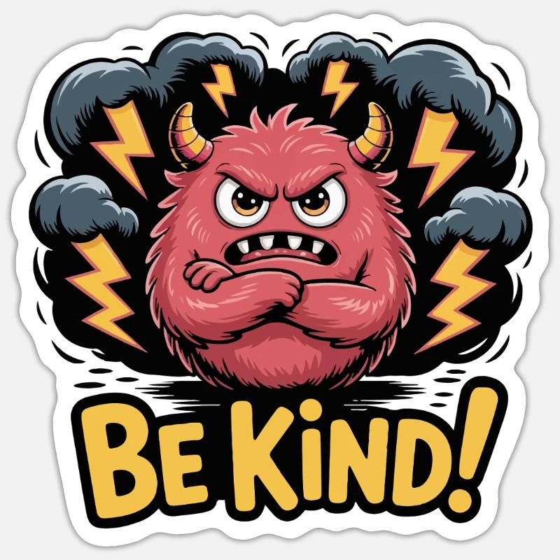 Fierce Friendly Monster with Lightning - Sticker size S (10 x 10 cm) - white matte