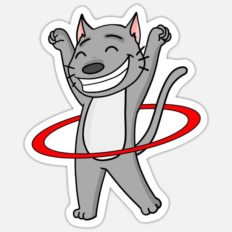 Chat mignon avec cerceau - Sticker taille S (10 x 10 cm) - blanc mat