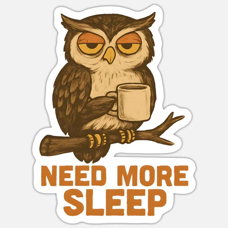  Need More Sleep – Lustige Eule - Sticker Größe S (10 x 10 cm) - Mattweiß