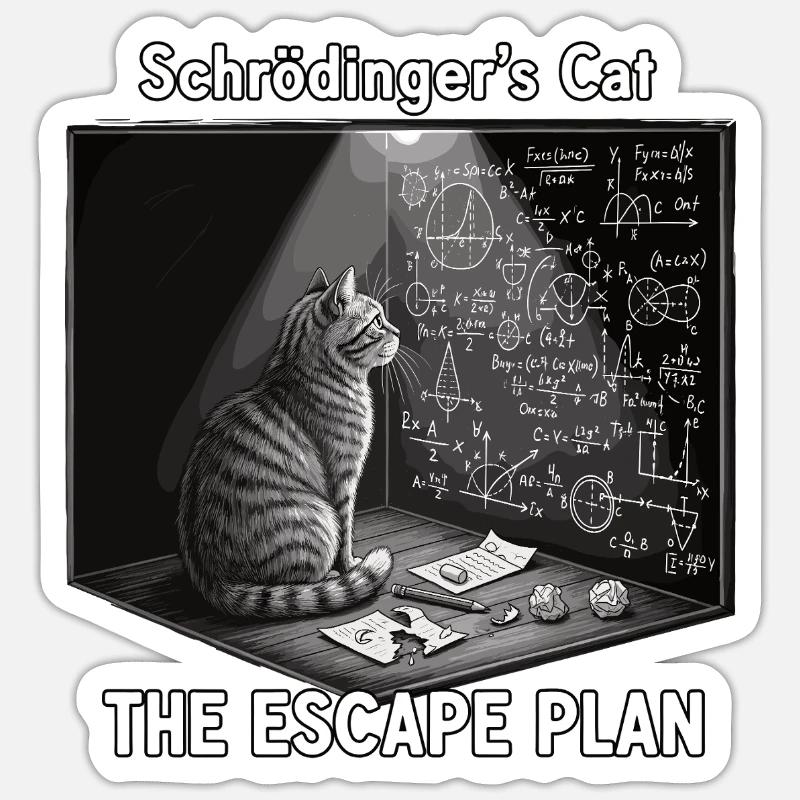 Le chat de Schrödinger avec un plan d'évasion Sticker taille S (10 x 10 cm)