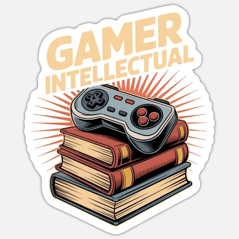 Gamer Intellectual Controller Bücherstapel - Sticker Größe S (10 x 10 cm) - Mattweiß