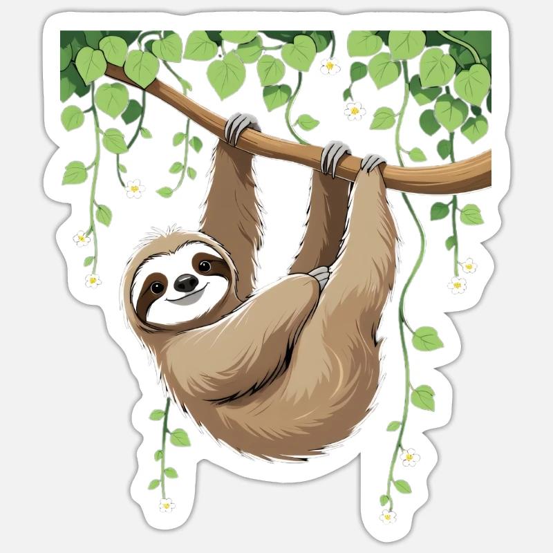Cute sloth on the tree - Sticker size S (10 x 10 cm) - white matte