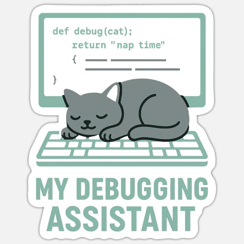 Mein Debugging Assistent Katze - Sticker Größe S (10 x 10 cm) - Mattweiß