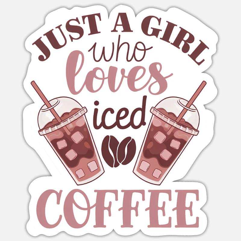 Mädchen, das Eiskaffee liebt - Sticker Größe S (10 x 10 cm) - Mattweiß