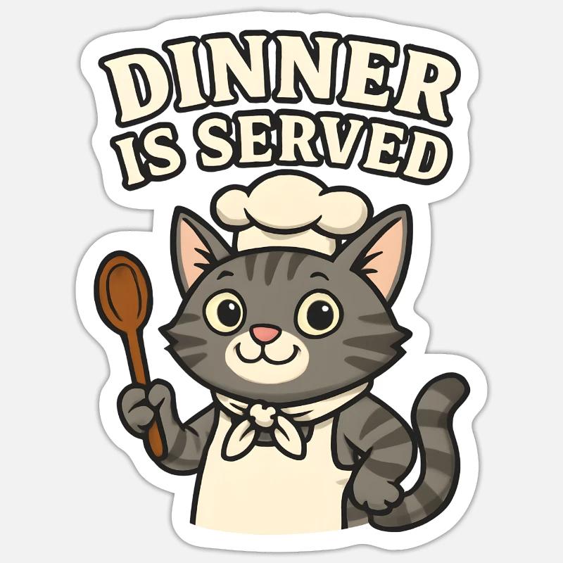  Koch-Katze – Dinner is Served - Sticker Größe S (10 x 10 cm) - Mattweiß