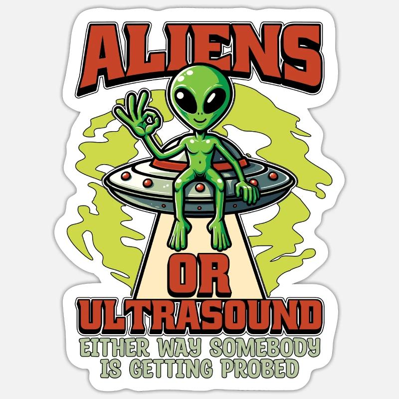 Échographiste extraterrestre ou échographie - Sticker taille S (10 x 10 cm) - blanc mat
