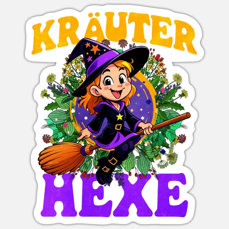 Witch with herbs and magic wand Sticker size S (10 x 10 cm)