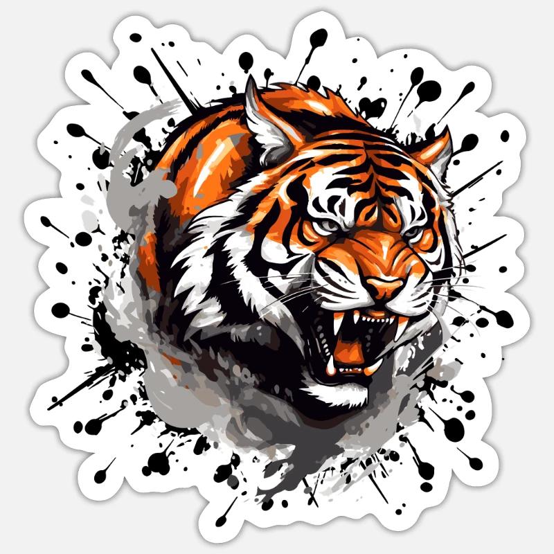 Tiger Powerful - Sticker size S (10 x 10 cm) - white matte
