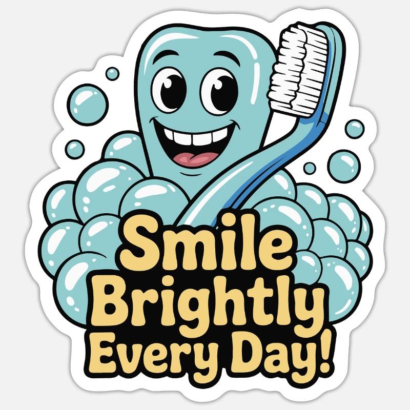 Dent heureuse avec sourire éclatant et dentifrice Sticker taille S (10 x 10 cm)