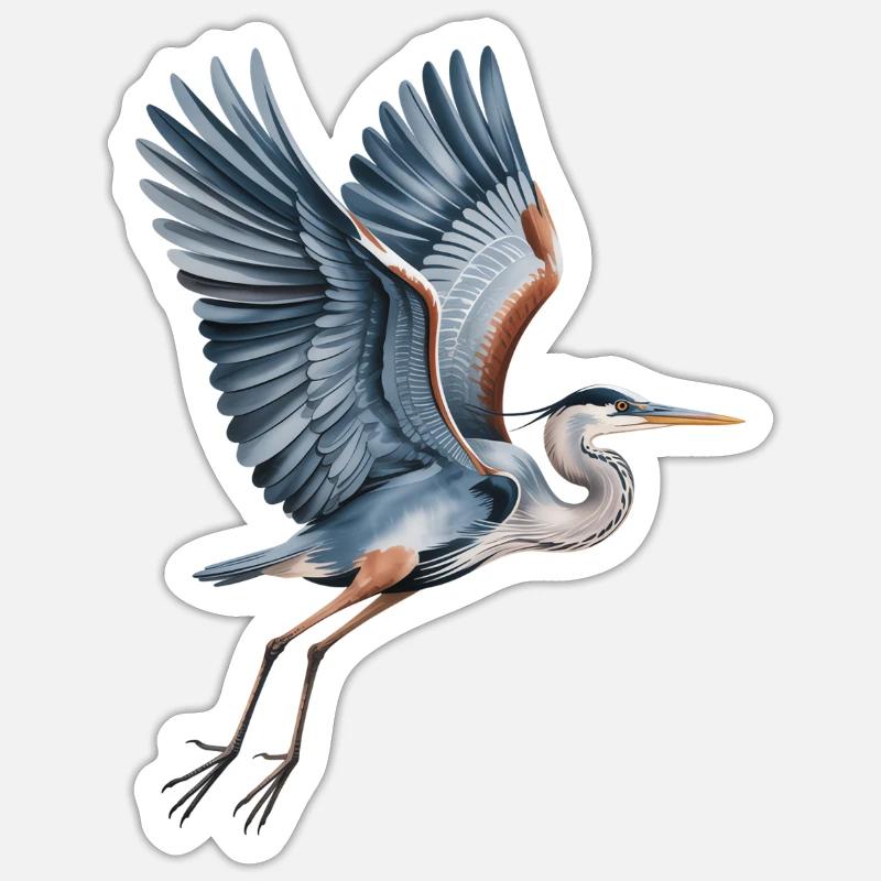 Héron élégant aux ailes déployées - Sticker taille S (10 x 10 cm) - blanc mat
