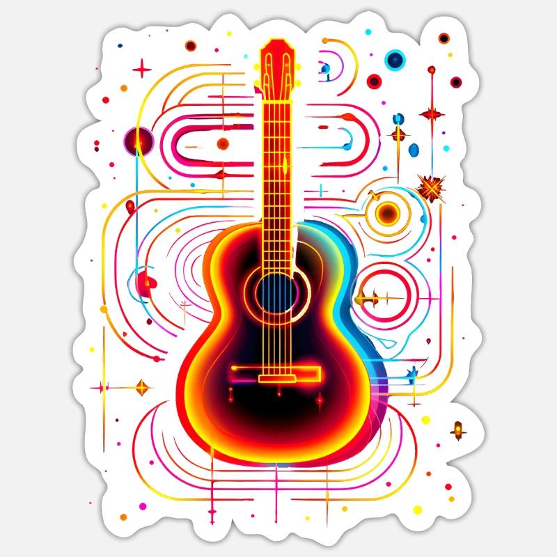 Neon Gitarre mit Psychedelic Effekt - Sticker Größe S (10 x 10 cm) - Mattweiß