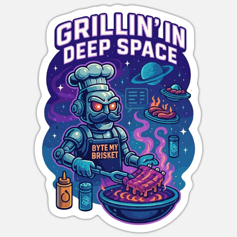 Griller dans l’espace lointain avec Byte My Brisket Sticker taille S (10 x 10 cm)