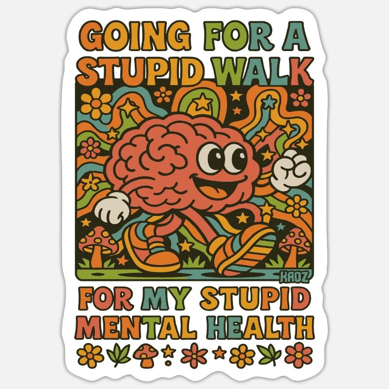 Stupid Walking Brain Retro Psychedelic  - Sticker size S (10 x 10 cm) - white matte