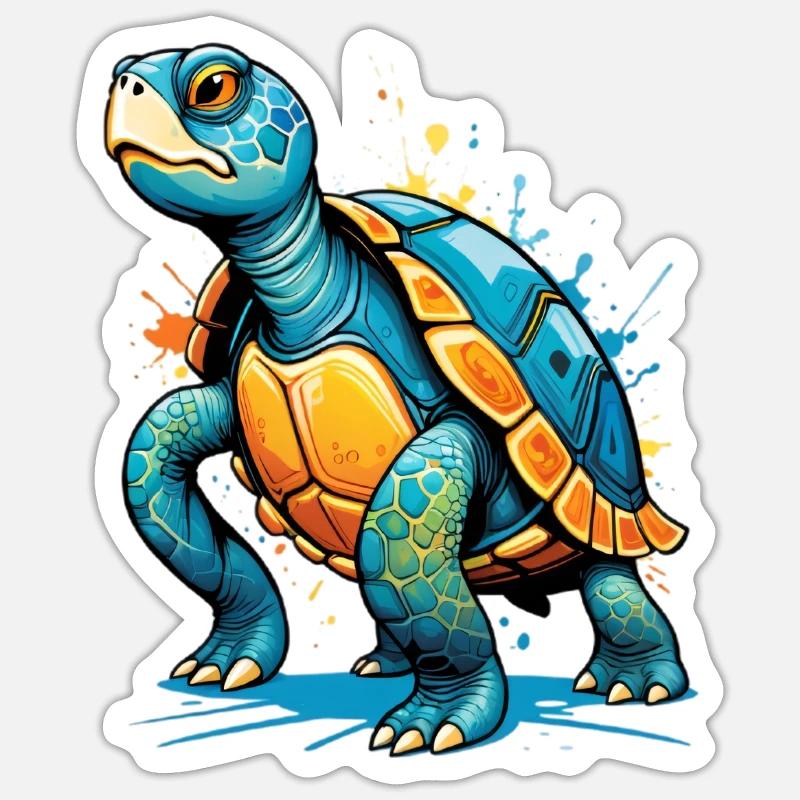 Farbige Schildkröte Illustration mit Spritzern - Sticker Größe S (10 x 10 cm) - Mattweiß