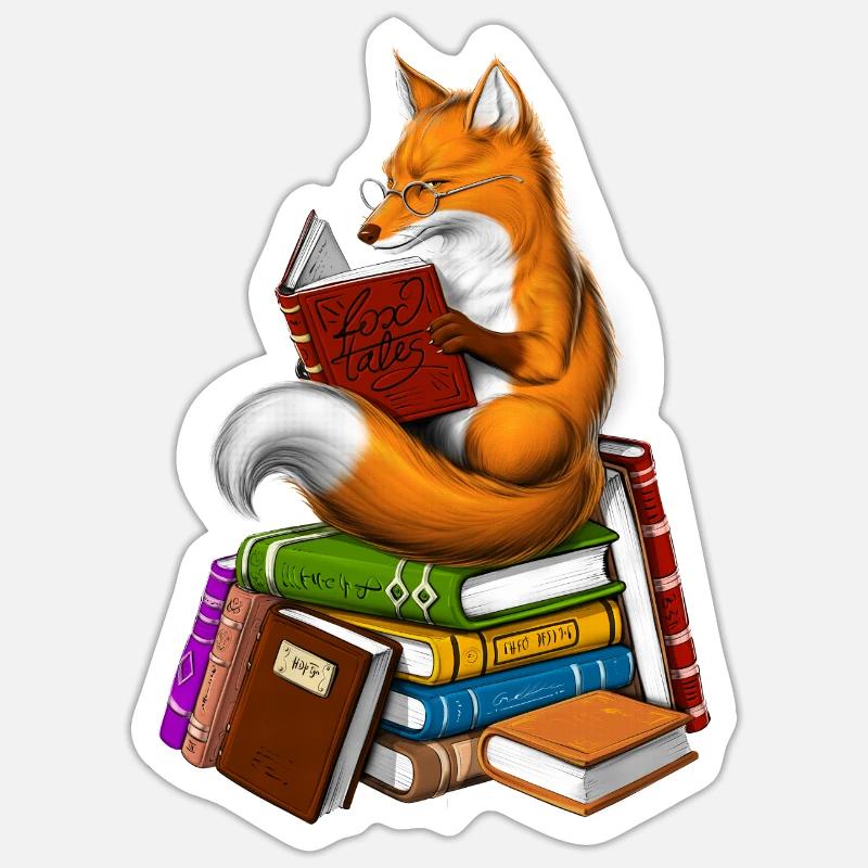 Fuchs liest ein Buch - Sticker Größe S (10 x 10 cm) - Mattweiß