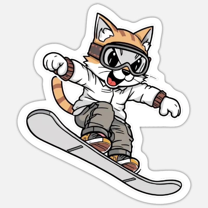Cooles Schneeboard-Katzen-Design - Sticker Größe S (10 x 10 cm) - Mattweiß