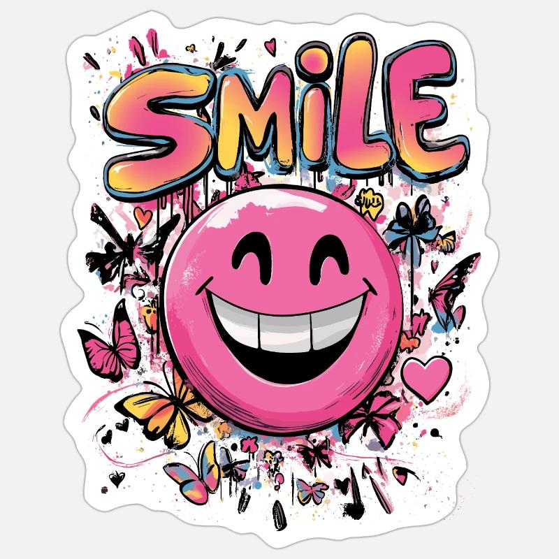 Smile crazy Graffity art style pink - Sticker size S (10 x 10 cm) - white matte
