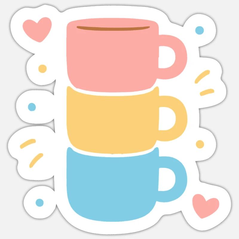 Süße Kaffeetasse Stack Pastel Hearts Love Sticker Größe S (10 x 10 cm)