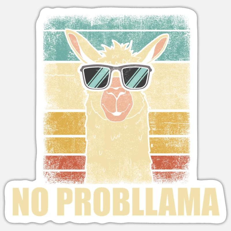 No Probllama Funny Retro Llama - Sticker size S (10 x 10 cm) - white matte