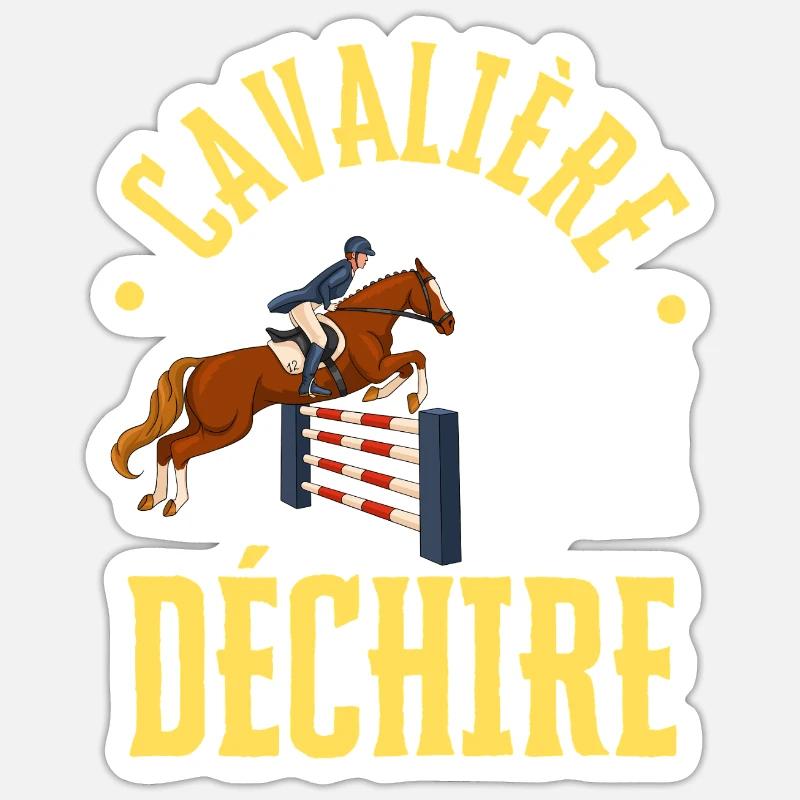 Cavalière qui Déchire - Saut D'obstacles - Sticker taille S (10 x 10 cm) - blanc mat