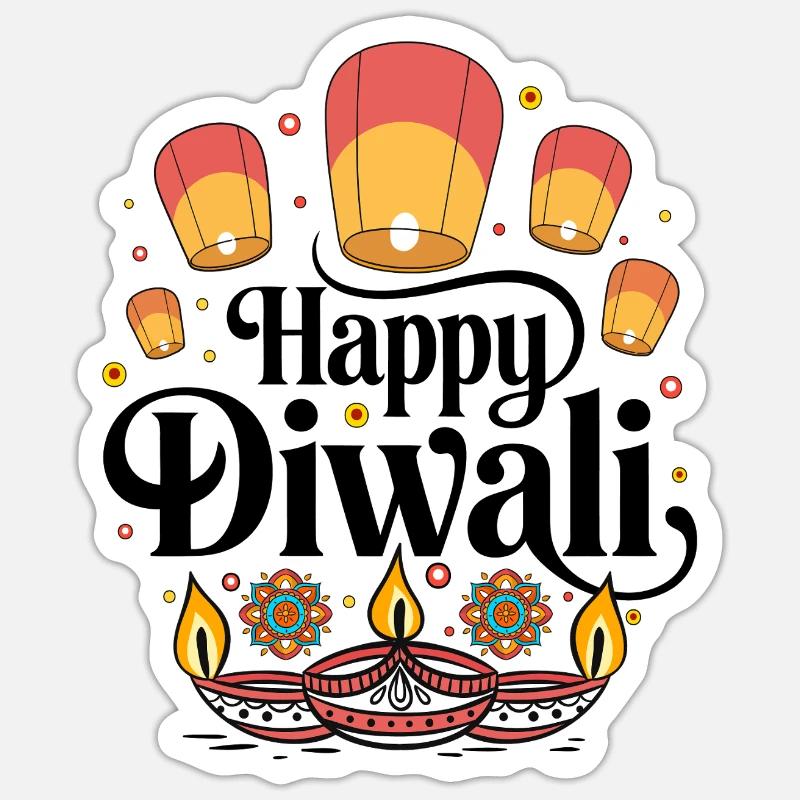Diwali Lanterns and Diyas Patterns Sticker size S (10 x 10 cm)