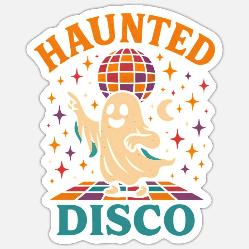 Fantôme Disco Halloween - Sticker taille S (10 x 10 cm) - blanc mat