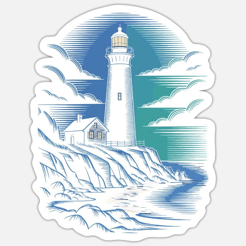 Lighthouse on the rocky coastal path - Sticker size S (10 x 10 cm) - white matte