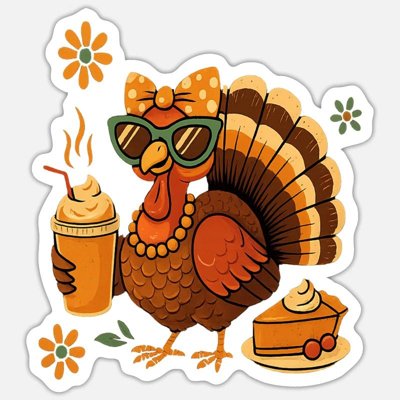Dinde buvant du café arc Thanksgiving idée Sticker taille S (10 x 10 cm)
