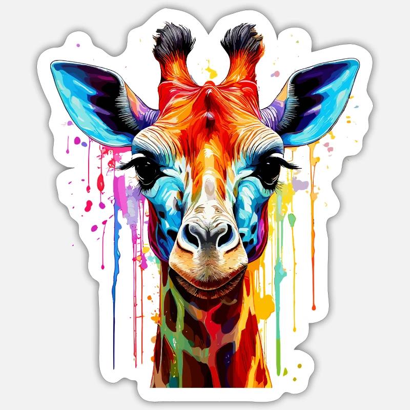 Lebendige Giraffe Farbexplosion Sticker Größe S (10 x 10 cm)