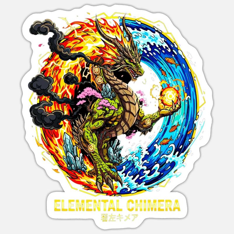 Elemental Chimera | Drache der 3 Elemente Sticker Größe S (10 x 10 cm)