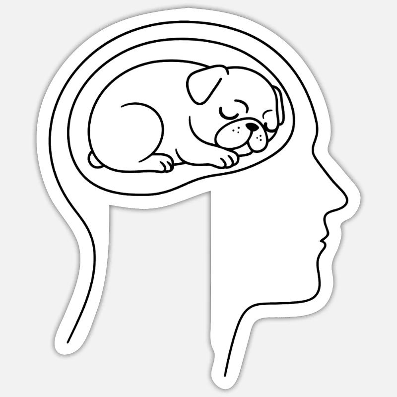 Drolliger Mopskopf Gedanken Hundehaltern  Sticker Größe S (10 x 10 cm)
