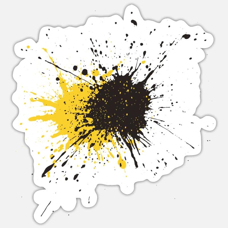 Kunstspritzer Gelb Schwarz Splash - Sticker Größe S (10 x 10 cm) - Mattweiß