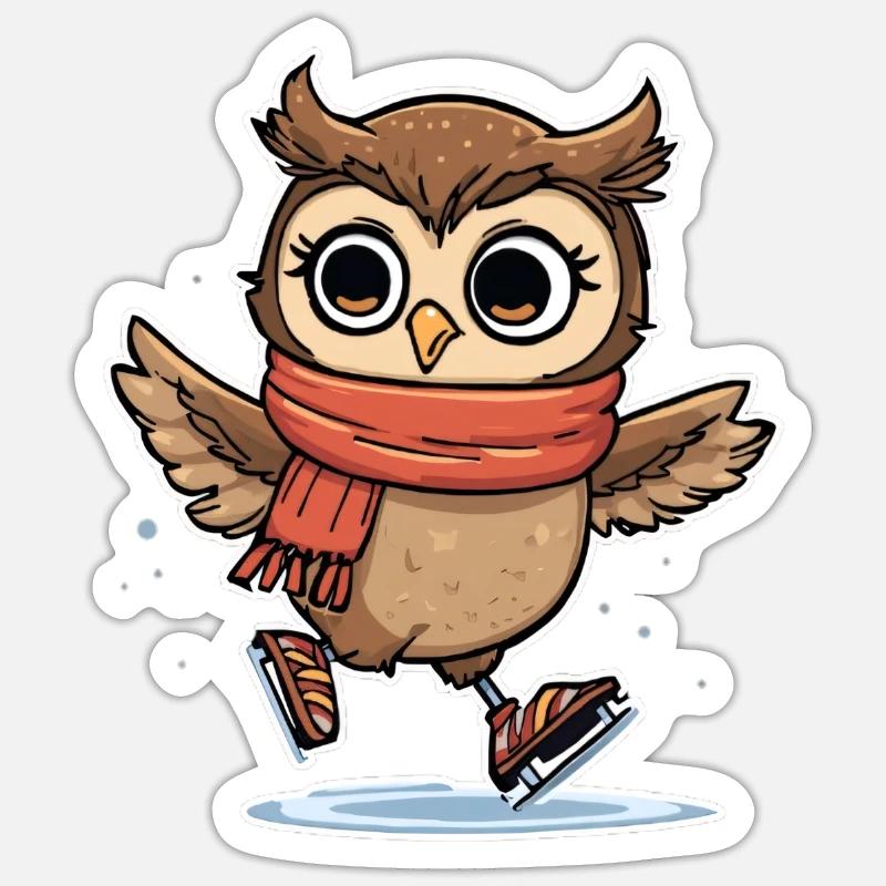Wintereule mit rotem Schal auf Eis - Sticker Größe S (10 x 10 cm) - Mattweiß