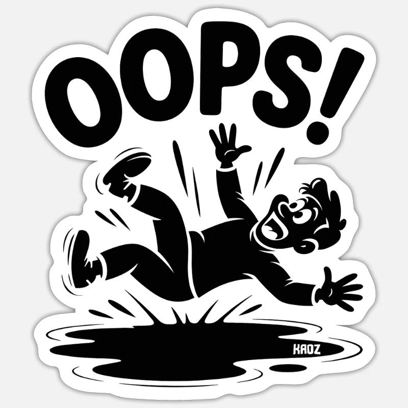 OOPS Sturz Cartoon Lustiger Fall - Sticker Größe S (10 x 10 cm) - Mattweiß