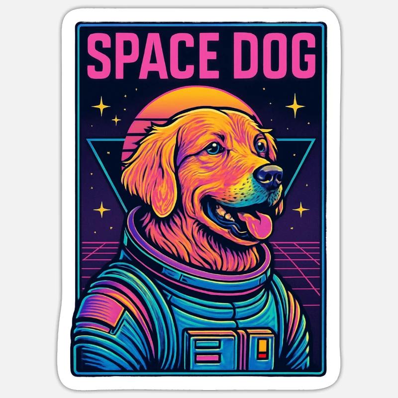 Chien Spatial Néon Astronaute - Sticker taille S (10 x 10 cm) - blanc mat